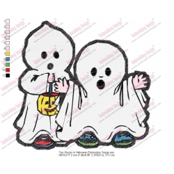 Two Ghosts in Halloween Embroidery Design